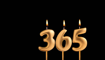 Three candles forming the number 365 - Black background.