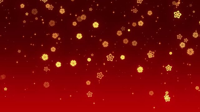 chinese new year golden flowers red motion background with shiny glitter stars, celebration social media design element