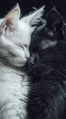 Minimalist Black and White Cats in Fuzzy Love Form  .