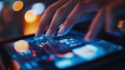 Tablet closeup revealing the interface of a collaborative app featuring split video screens of team members actively codesigning alterations to a virtual factory setups process map