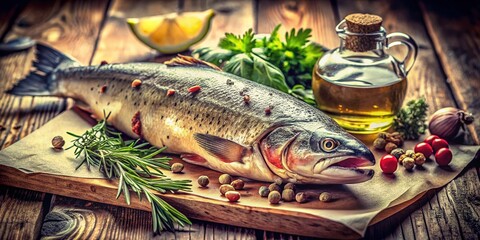 Vintage Photo of Seasoned Trout Ready to Cook