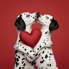 Two Dalmatians with Heart-Shaped Spots Hugging