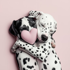 Two Dalmatians with Heart-Shaped Spots Hugging