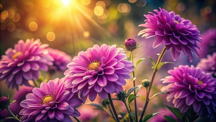 Fototapeta premium Vintage Purple Flowers, Color Burst, Retro Floral Photography