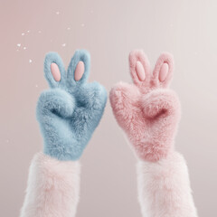 Plush Easter Bunny Gloves Forming Heart Shape  .