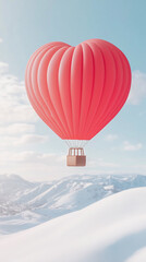 Heart-Shaped Balloon Flying Over Snowy Hills  .