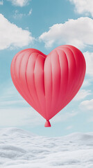 Heart-Shaped Balloon Flying Over Snowy Hills  .