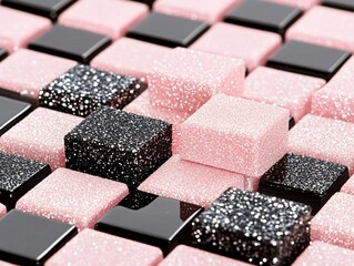 Pink and Black Glitter Cubes Abstract Pattern