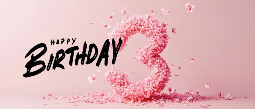 Happy 3rd Birthday Floral Number Three Pink Petals Celebration