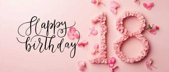 Happy 18th Birthday Floral Arrangement: Pink Flowers Number Design