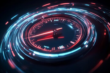 A dynamic banner image featuring a sleek, modern speedometer 