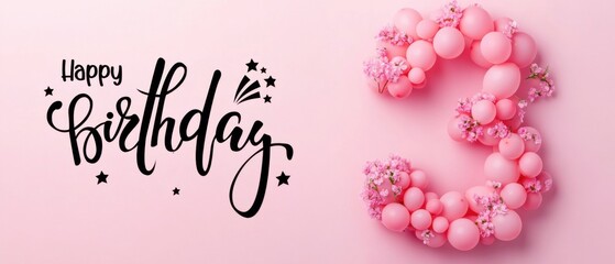 Happy 3rd Birthday Celebration: Pink Balloons and Floral Decorations