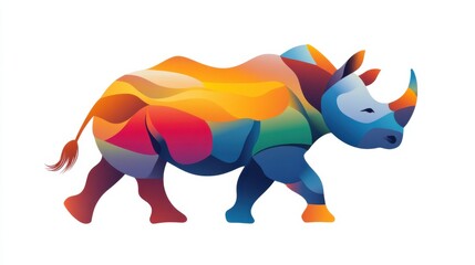 Fototapeta premium Vibrant and Colorful Rhino Design with Abstract Patterns, Symbolizing Conservation and Wildlife Protection in a Modern Artistic Style for Stock Imagery