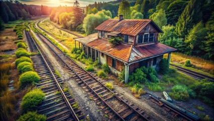 Vintage Toned Abandoned Railroad Station - Rustic Decaying Building Photography