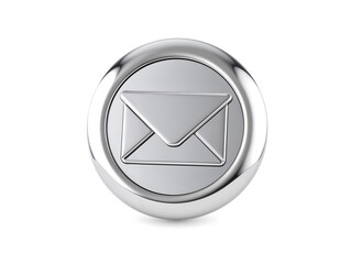 Metallic mail icon with a sleek, silver finish, suitable for email or communication themes. Generative AI