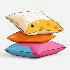 Pillows, minimal design, cartoon style, pink, yellow, blue
