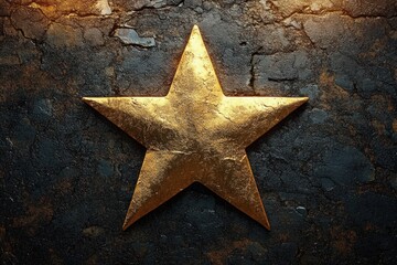 Golden Star Symbolizing Success, Achievement, and Excellence in Business with Employee Standing on Dark Ground