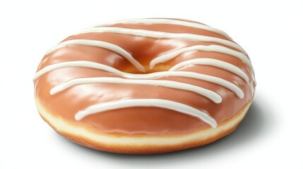 Fototapeta premium Delicious Glazed Donut with Creamy Icing on White Background, Perfect for Sweet Treats or Dessert Promotions and Food Photography Projects