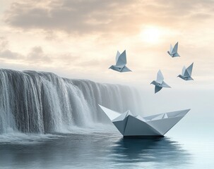 Rising to the Challenge with a Paper Boat as a Symbol of Success and Transformation