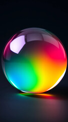 a spherical glass marble, filled with bright, swirling rainbow colors.