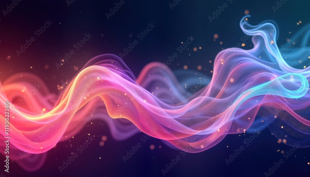 Poster dynamic abstract smoke waves in vivid colors flow smoothly. colorful energy shapes create futuristic