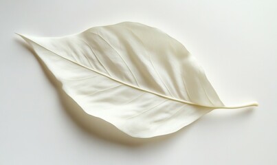 A single white leaf with a few subtle wrinkles, simplicity, organic, white