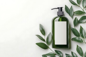 Green Skincare Bottle Surrounded by Leaves - Elegant