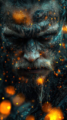 Powerful Viking warrior in full battle gear, wielding an axe and shield on a rugged battlefield, fierce expression, Norse warrior legacy, medieval warrior stance, Viking combat readiness 