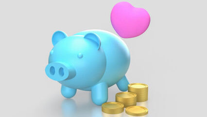 The Piggy Bank and Heart for Saving or earn concept 3d Rendering.