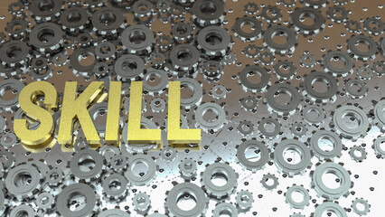 The Gold skill text on metal plate 3d rendering image.