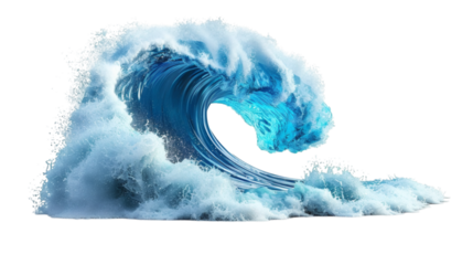Blue ocean wave, isolated on white background