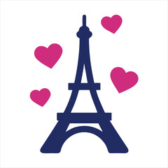 Eiffel Tower with hearts surrounding it for a Parisian romance vibe.