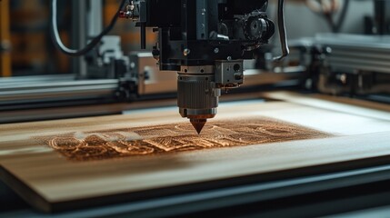Fototapeta premium A close shot of a laser engraving machine customizing a product with a customers name spotlighting the technology behind personalization in small production runs.