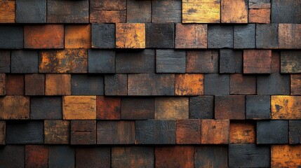 Abstract Stone Wall Texture Background: Dark Brown Cubes Pattern
