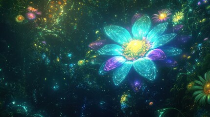 Obraz premium Luminous Flower Blooms in a Dark Garden