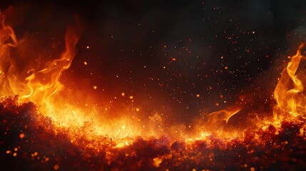 Fiery Abstract Expressionism Flames and Embers Over Dark Background with High Contrast and Dynamic Movement