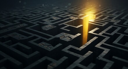 Dark geometric maze.  Complex path to solution.  Intricate puzzle.