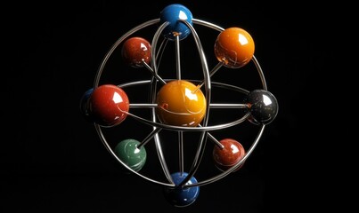 Abstract Atom Model with Colored Spheres and Metal Orbitals