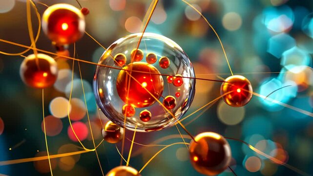 3D illustration showcasing molecular and atom models in a scientific backdrop. Ai Generated