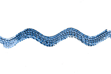 blue traces of car tires on white background.