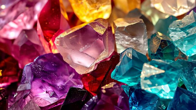 Close-up view of various jewels, mineral gems, and crystals for backgrounds, Ai Generated