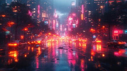 Neon Rain: Cyberpunk Cityscape at Night