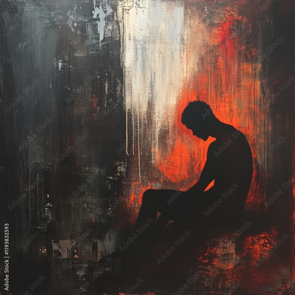 Leinwandbilder person in shadow experiences mental turmoil against an abstract backdrop of color and emotion. gener