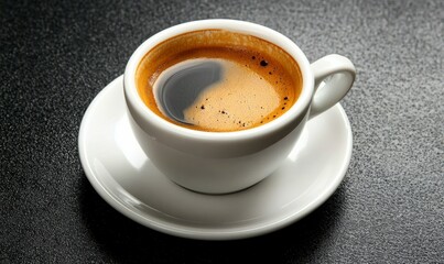 Fototapeta premium Steaming Cup of Coffee on a Black Surface