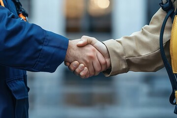 Workers Handshake Teamwork Cooperation Construction Craftsman Engineer Partnership Safety
