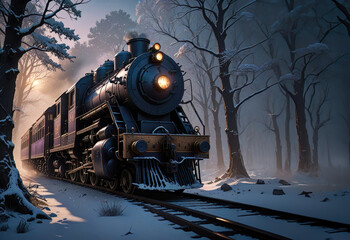 The Orient Express travelling through the winter landscape