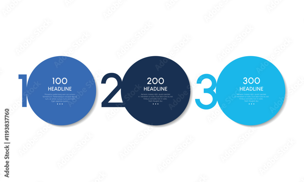 Wall mural 3 elements scheme, diagram. three empty connected circles. infographic template.
