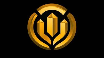 Golden Crystal Logo:  Abstract 3D Design,  Luxury Brand Symbol