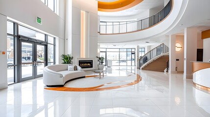 Modern condo lobby with premium finishes, welcoming environment, luxury branding