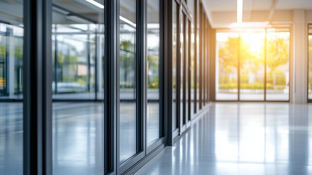 Rows of modern aluminum window frames in a sophisticated showroom setting, each frame catching the light to showcase its premium build and aesthetic appeal.